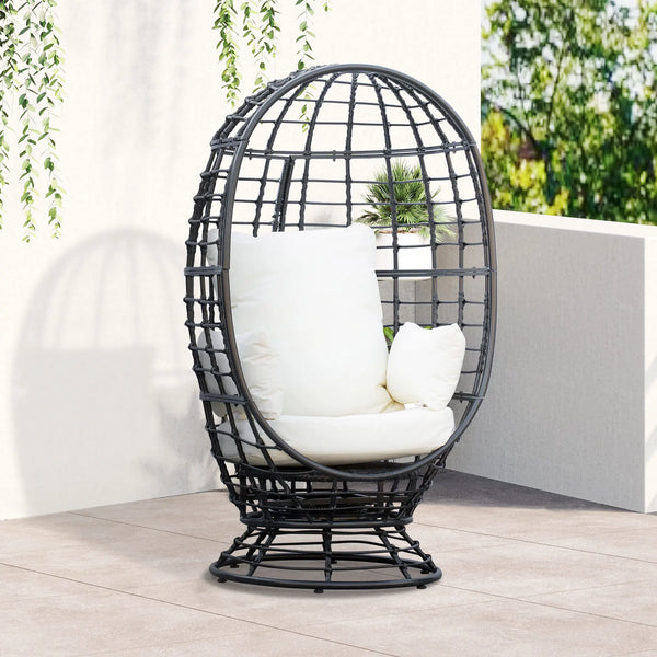 Outsunny Swivel Rattan Egg Chair with Cushion & Pillow
