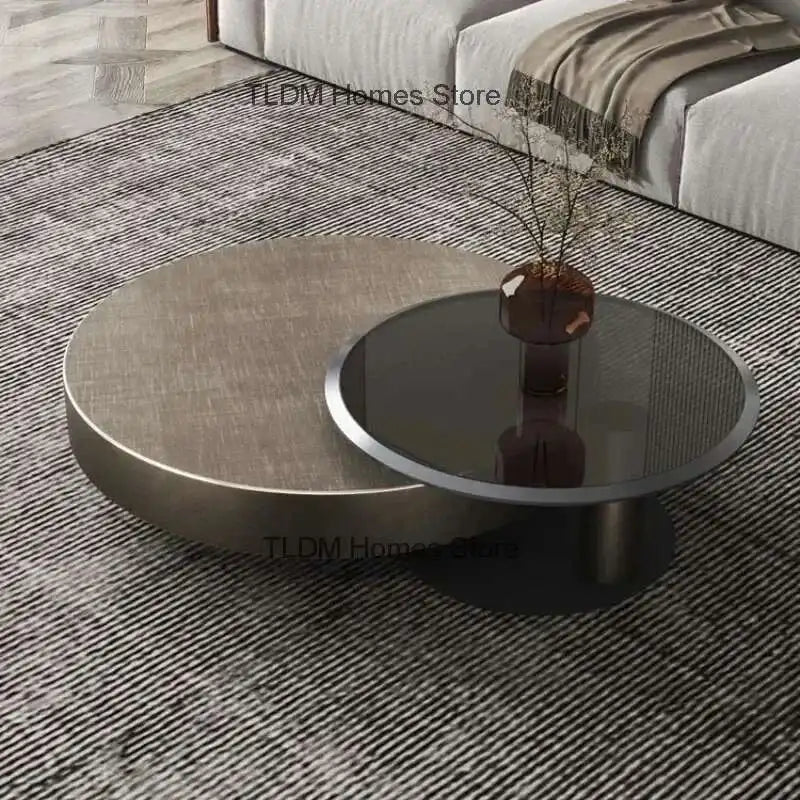 Luxury Round Coffee Table – Stainless Steel & Tempered Glass Design