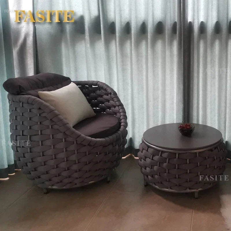 Nordic Rattan Outdoor Beach Chairs Villa Backrest Sofa Designer Coffee Table