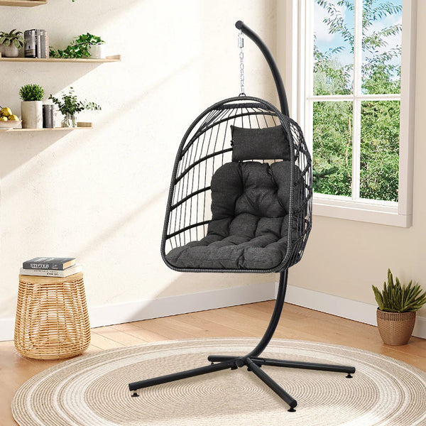 Woven Hanging Egg Chair with Stand & Cushions – Indoor/Outdoor Leisure Swing 🪶✨