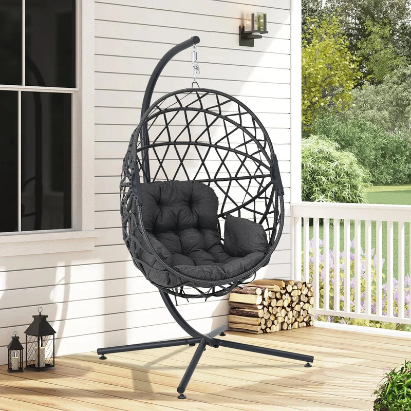 Woven Hanging Egg Chair with Stand & Cushions – Indoor/Outdoor Leisure Swing 🪶✨