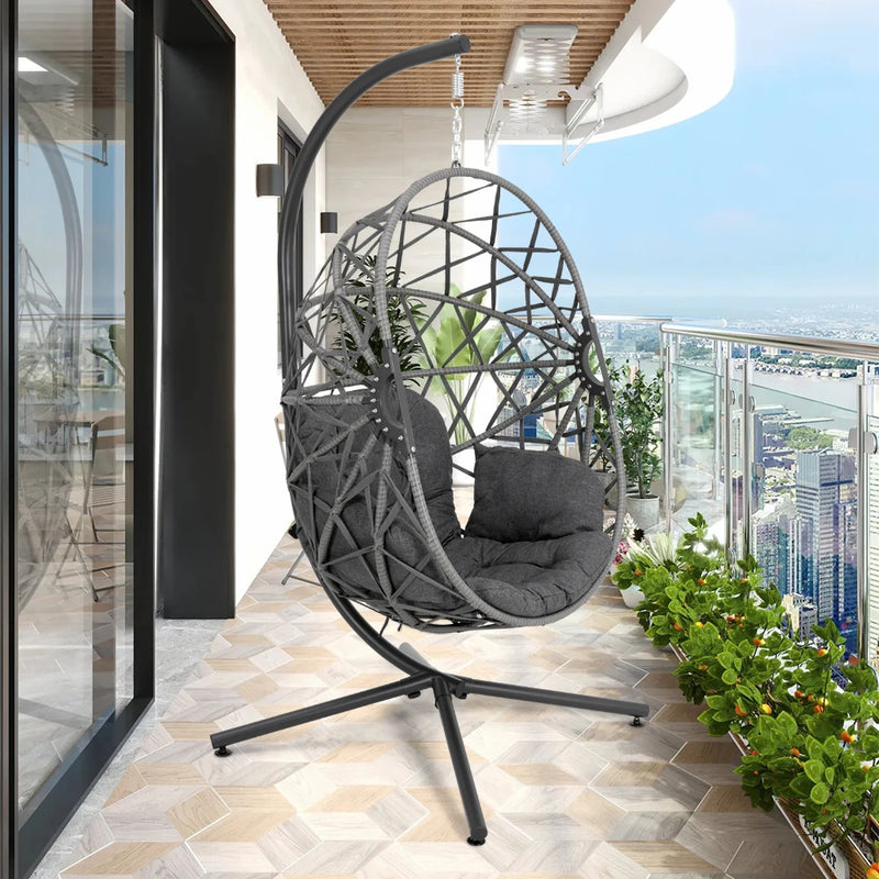 Woven Hanging Egg Chair with Stand & Cushions – Indoor/Outdoor Leisure Swing 🪶✨