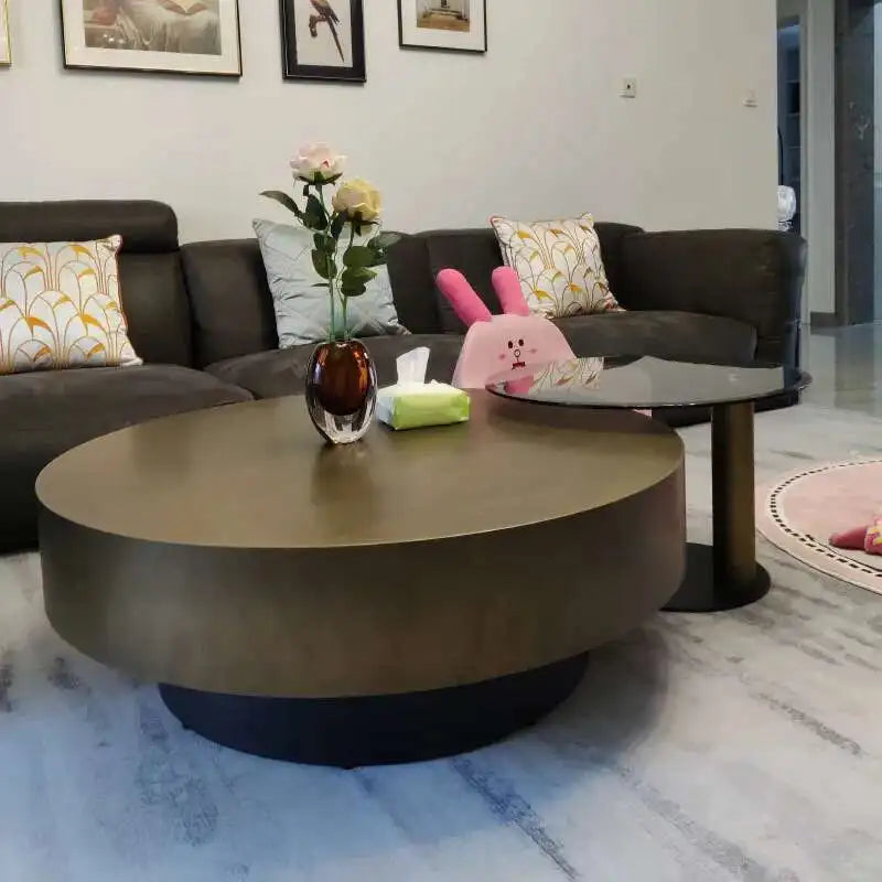 Luxury Round Coffee Table – Stainless Steel & Tempered Glass Design