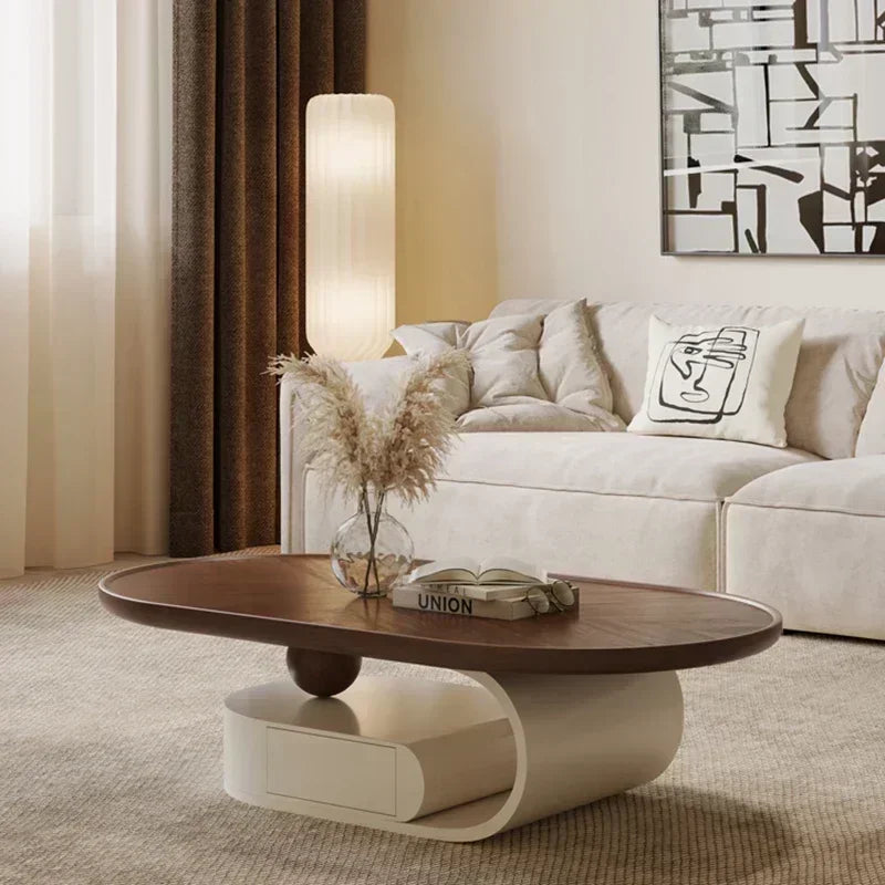 Antique Walnut Round Coffee Table – Modern Minimalist Side & Tea Table ☕✨