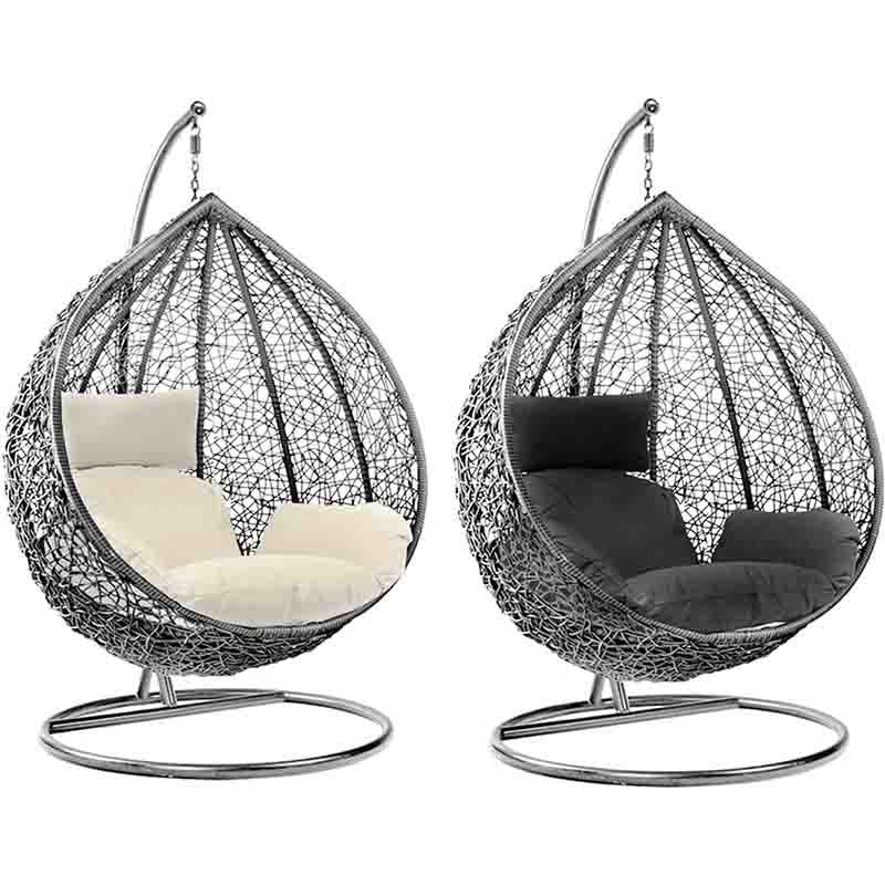Rattan Egg Swing Chair with Stand & Cushion – Grey Hanging Hammock