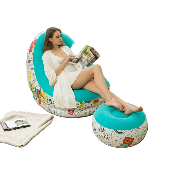 Inflatable Lounge Chair with Footrest – Foldable & Portable PVC Relax Chair
