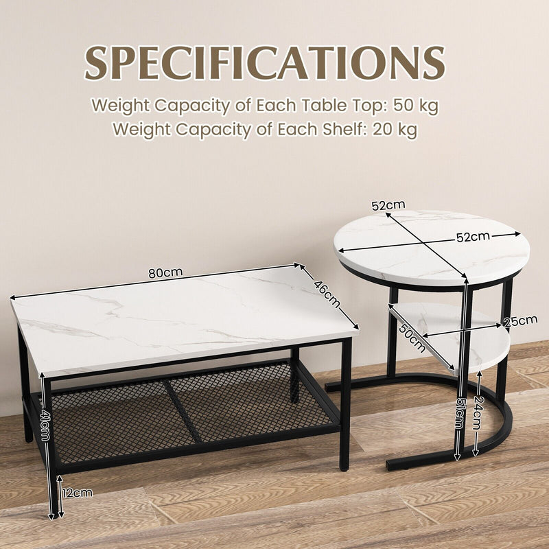 GOFLAME Coffee Table Nesting Set – Modern Marble Look & Space-Saving Design