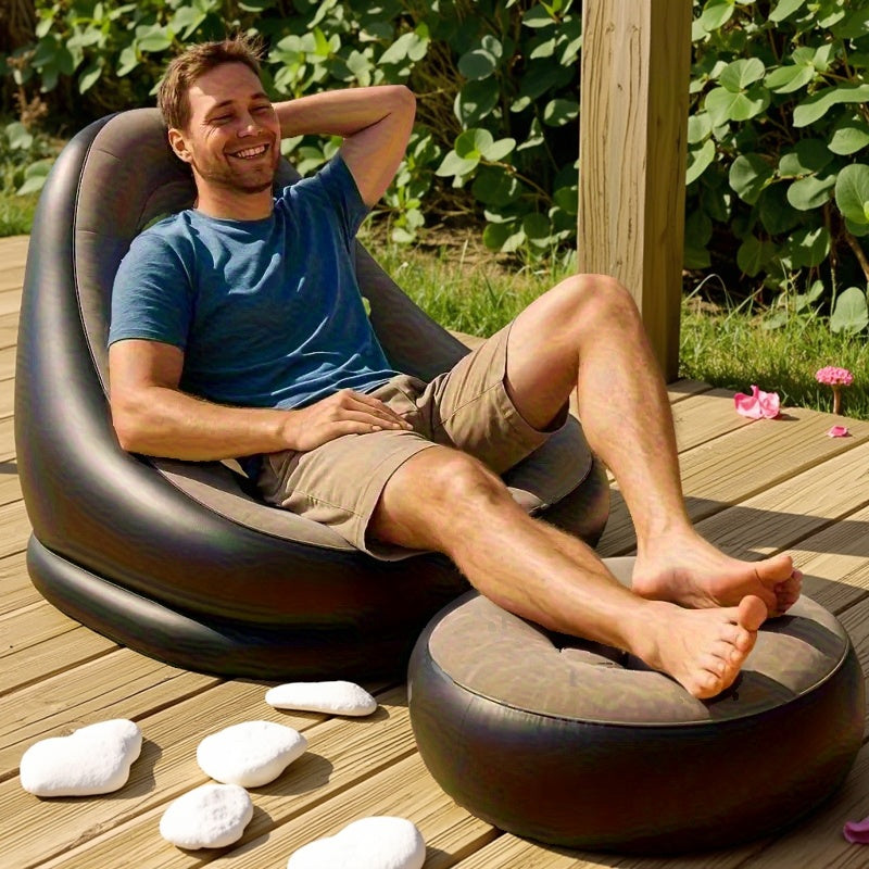 Portable Inflatable Lounge Chair with Footrest – Quick Inflate Outdoor Recliner