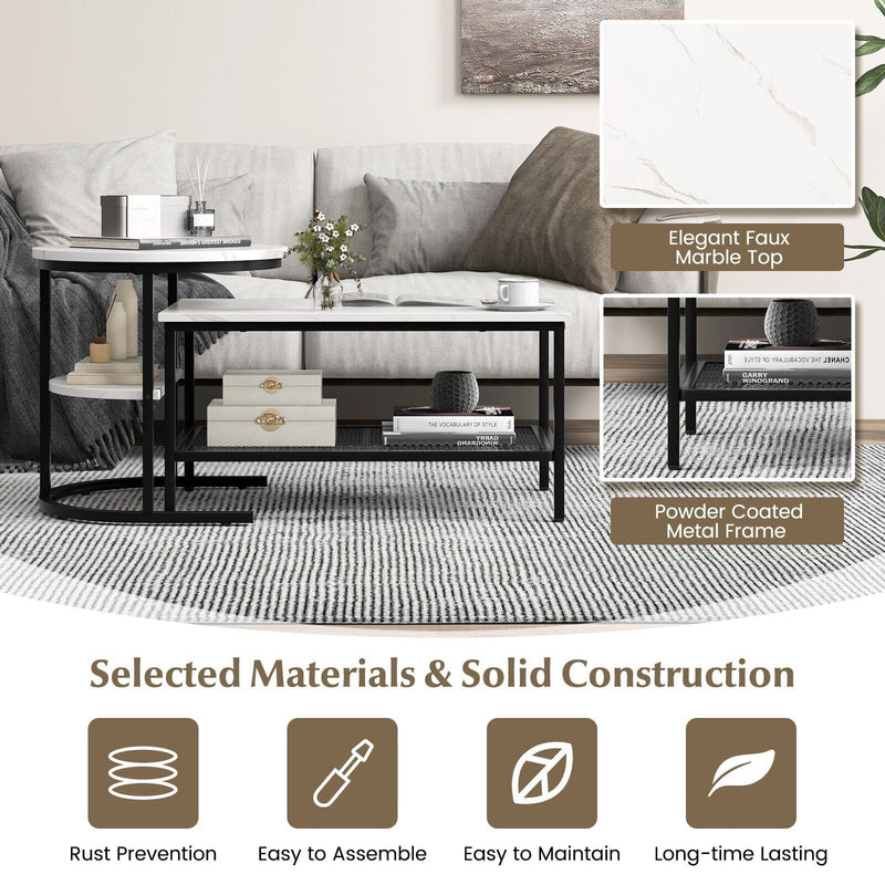 GOFLAME Coffee Table Nesting Set – Modern Marble Look & Space-Saving Design