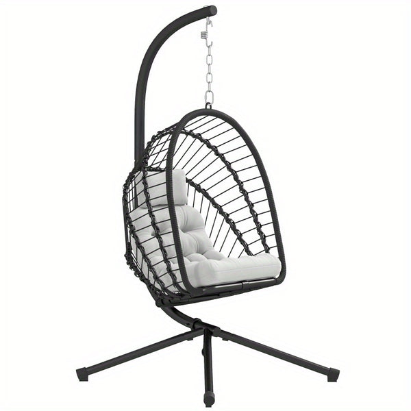 Outsunny Rattan Egg Swing Chair with Cushion & Stand – Indoor/Outdoor Use