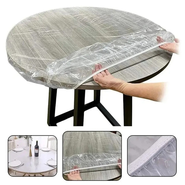 Fitted Round Elastic Tablecloth Transparent Waterproof Oil-Proof Table Cover