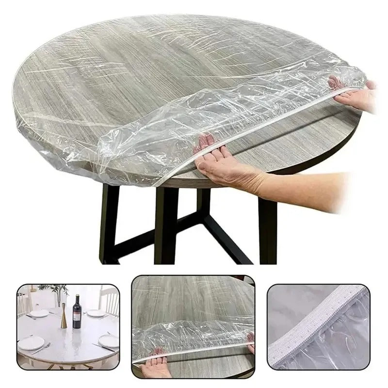 Fitted Round Elastic Tablecloth Transparent Waterproof Oil-Proof Table Cover