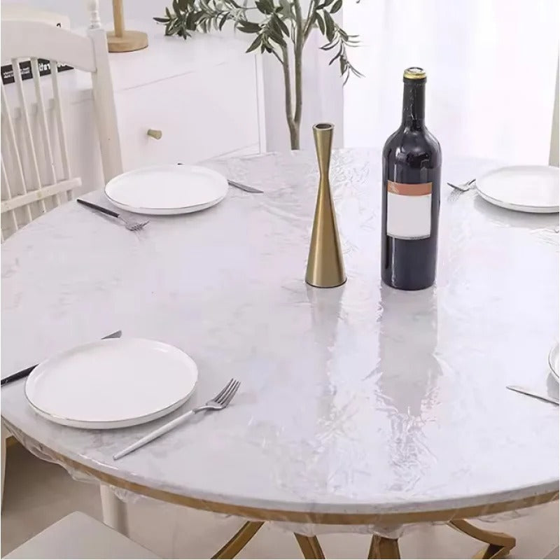 Fitted Round Elastic Tablecloth Transparent Waterproof Oil-Proof Table Cover