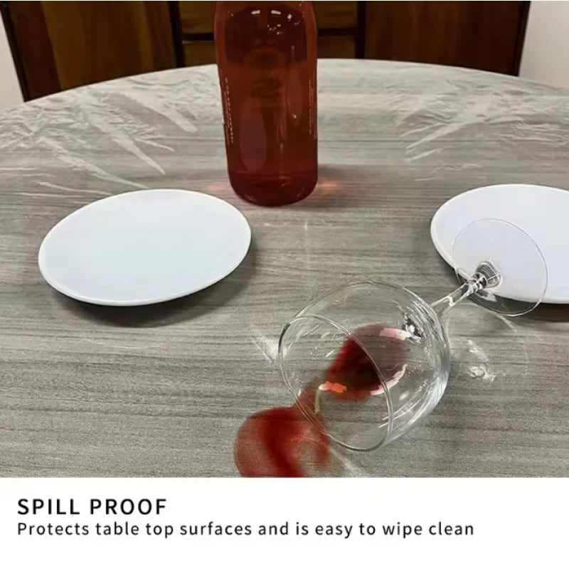 Fitted Round Elastic Tablecloth Transparent Waterproof Oil-Proof Table Cover